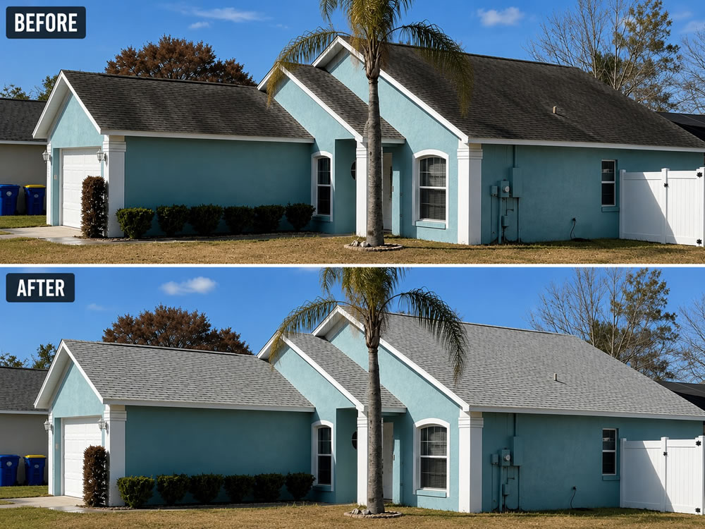 Before after roof washing in minneola fl