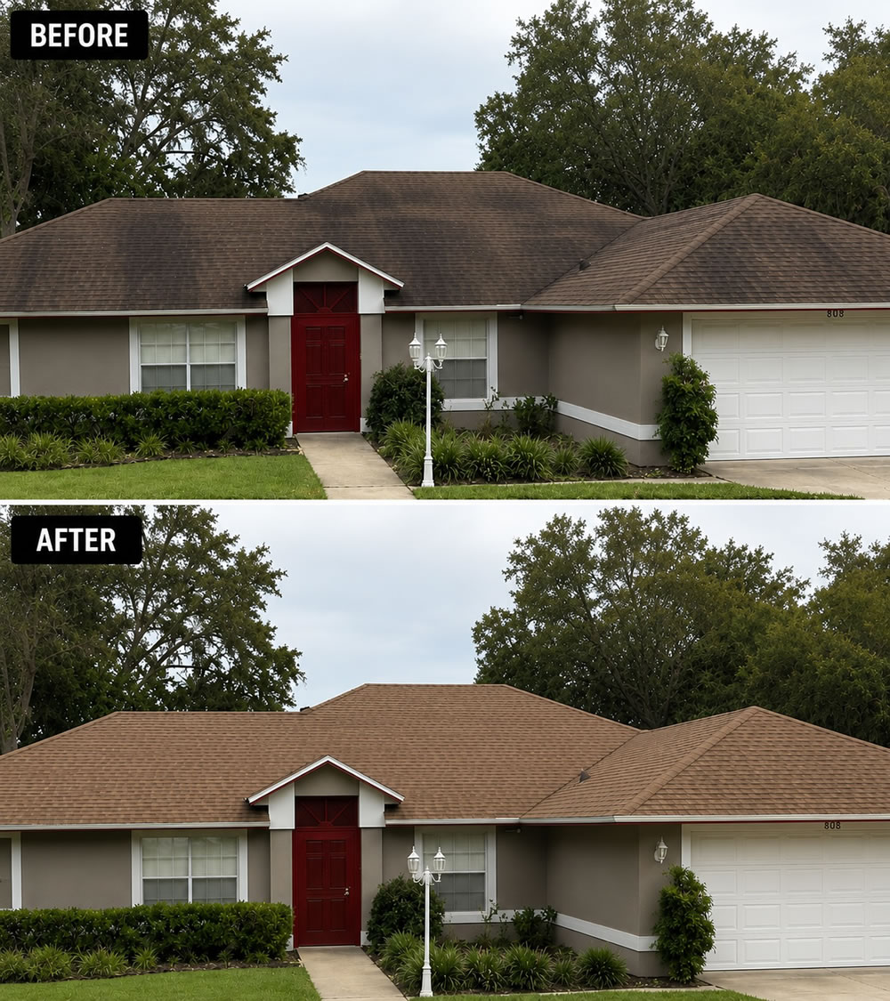 Before after roof washing in minneola fl