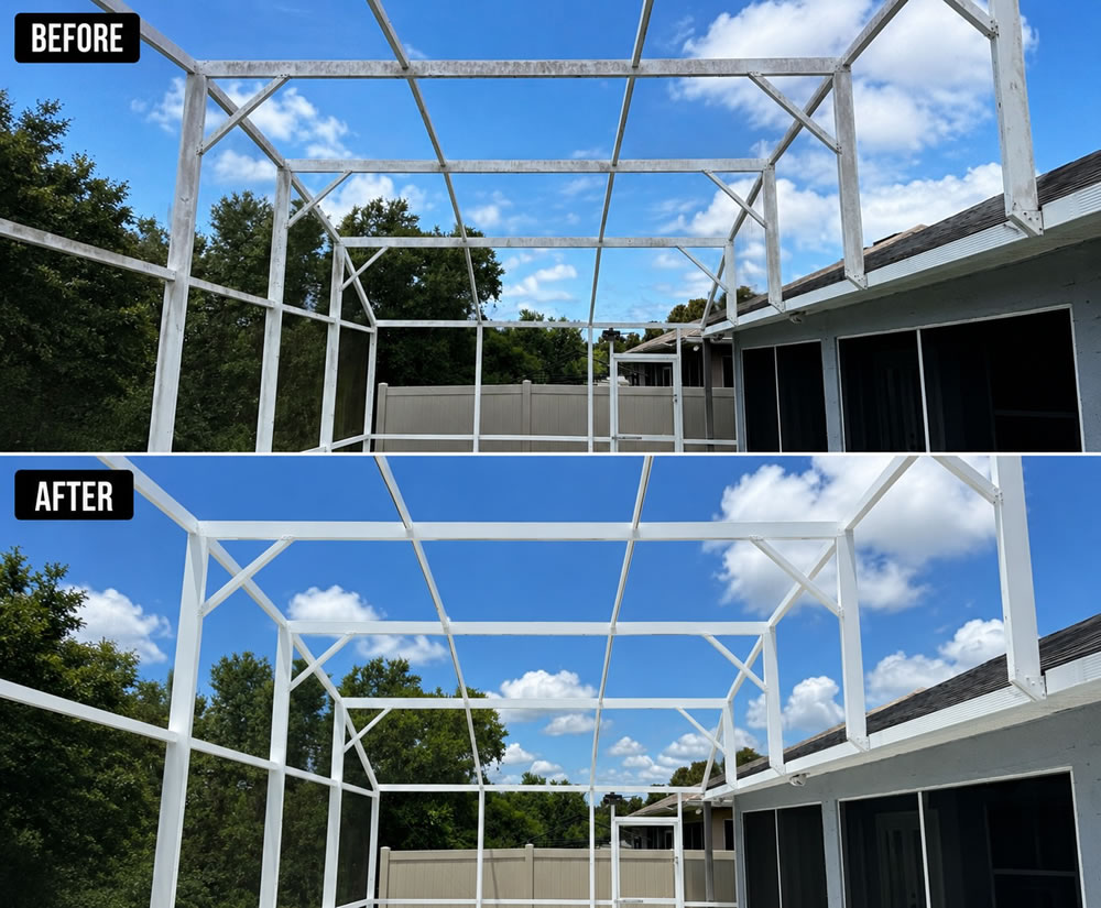 Before after screen enclosure cleaning in minneola fl