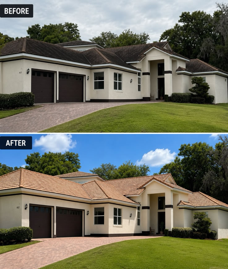 Soft wash roof cleaning completed in minneola florida