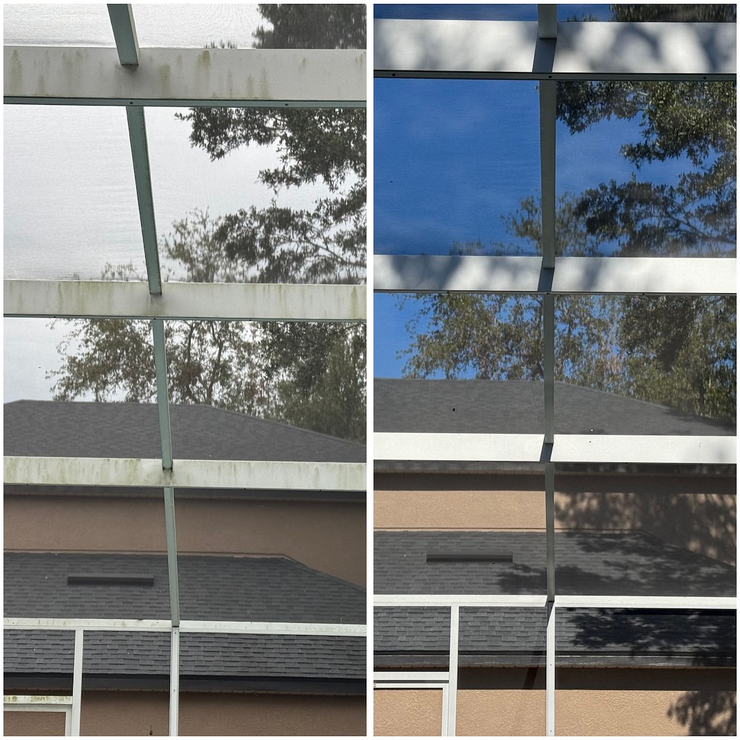 Pool Screen Enclosure Cleaning in Clermont, FL with Stunning Results by Clean Surface Solutions